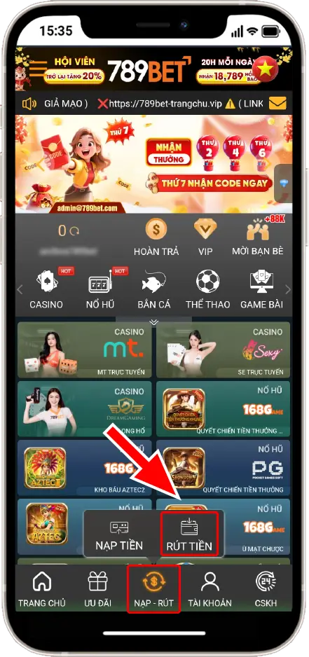 Chuyển tiền toàn bộ về tài khoản chính để chuẩn bị thực hiện lệnh rút tiền